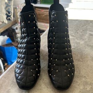 Valentino Garavani Black Quilted Ankle Boots with Gold Studs